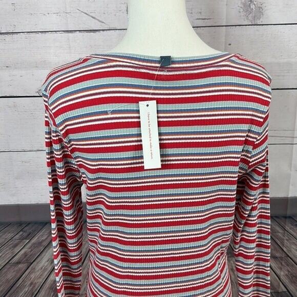ModCloth Tee Shirt Top Womens XL Striped Multicolor Textured Ribbed Stretch NWT - Picture 5 of 10